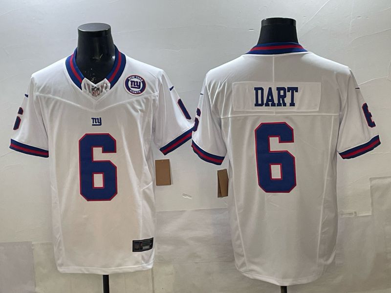 Men 2025 Nike New York Giants #6 Dart white Throwback 5th generation Limited NFL Jersey 007
